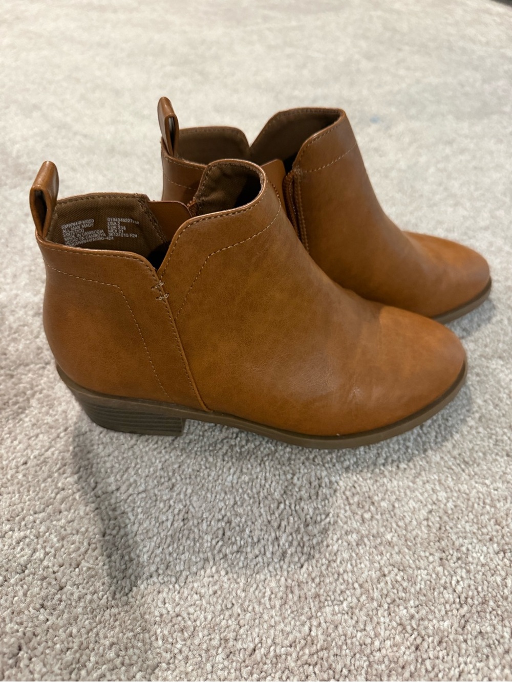 Girls' Tan Ankle Chelsea Boots - Pull-Tab Low Heel
